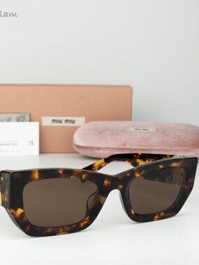 Miu Miu Women Sunglasses Havana Brown Rectangle MU09WS GLIMPSE VAU06B BRAND NEW